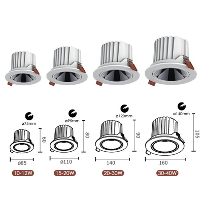 Cob 10W 15w 20W Dimmable LED Downlight Iluminación empotrada sin marco antideslumbrante