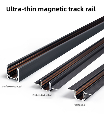 Carril de pista de aluminio integrado montado en superficie ultrafino de 48V de luz de pista magnética 1m 2m 3m